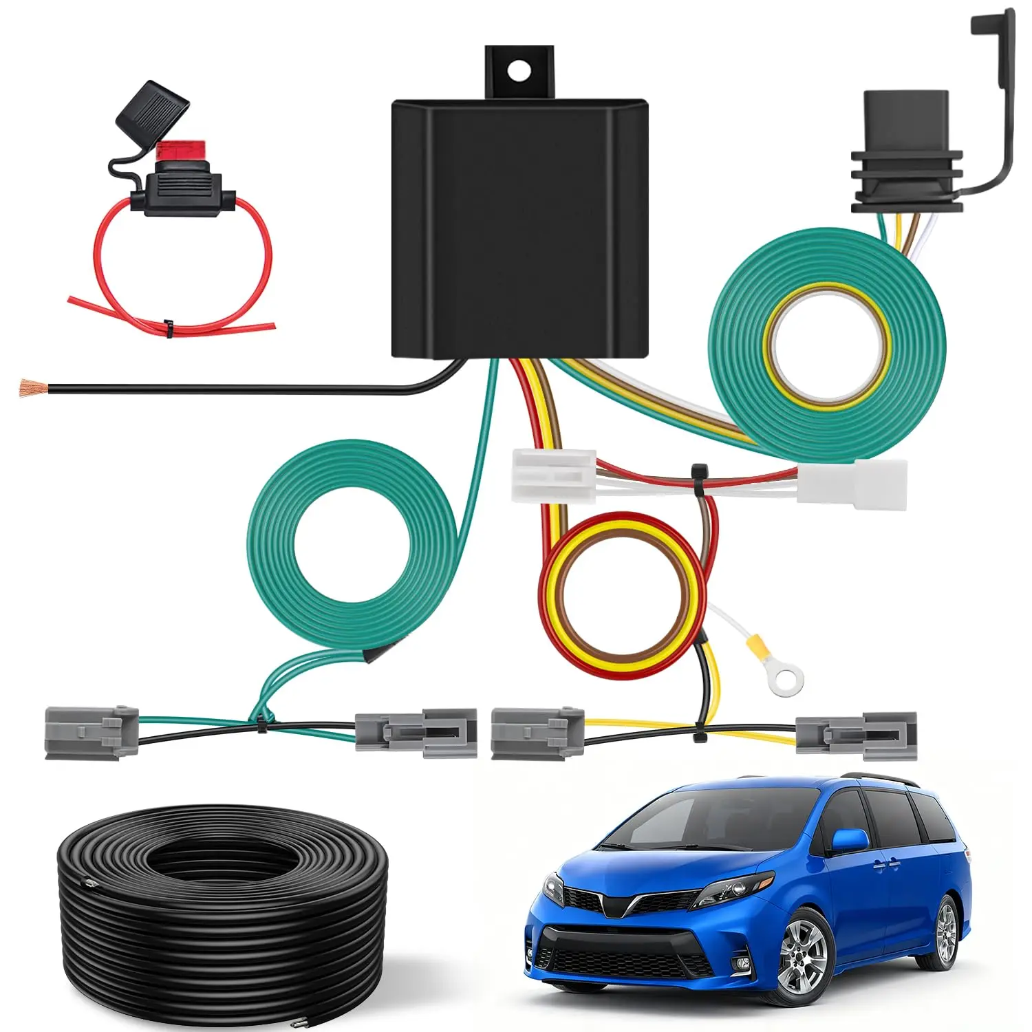 Nilight 4-Pin Trailer Wiring Harness Kit 56106 - ABS Copper Construction, Oxidation Resistance, Long-Lasting Use, OEM-Compatible Connectors, Plug-N-Play 4-Way Vehicle Standard Connector for 2011-2014 Toyota Sienna, 2015-2020 Sienna SE Tow Hitch Setup, 4-W