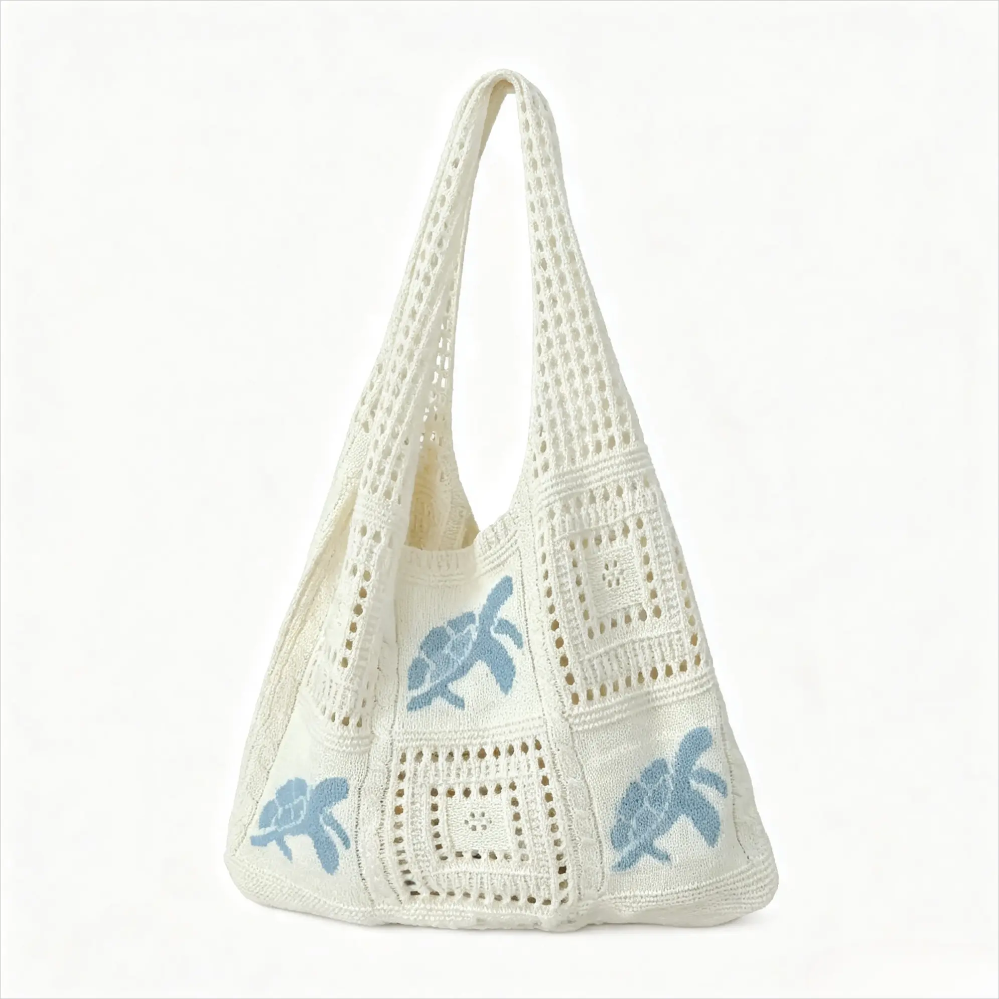 Women’s Casual Hollow Crochet Knit Shoulder Tote Bag, Sea Turtle Pattern Lightweight Handbag, Versatile Accessory For Daily Shopping, Beach Trips And Summer Outdoor Occasions