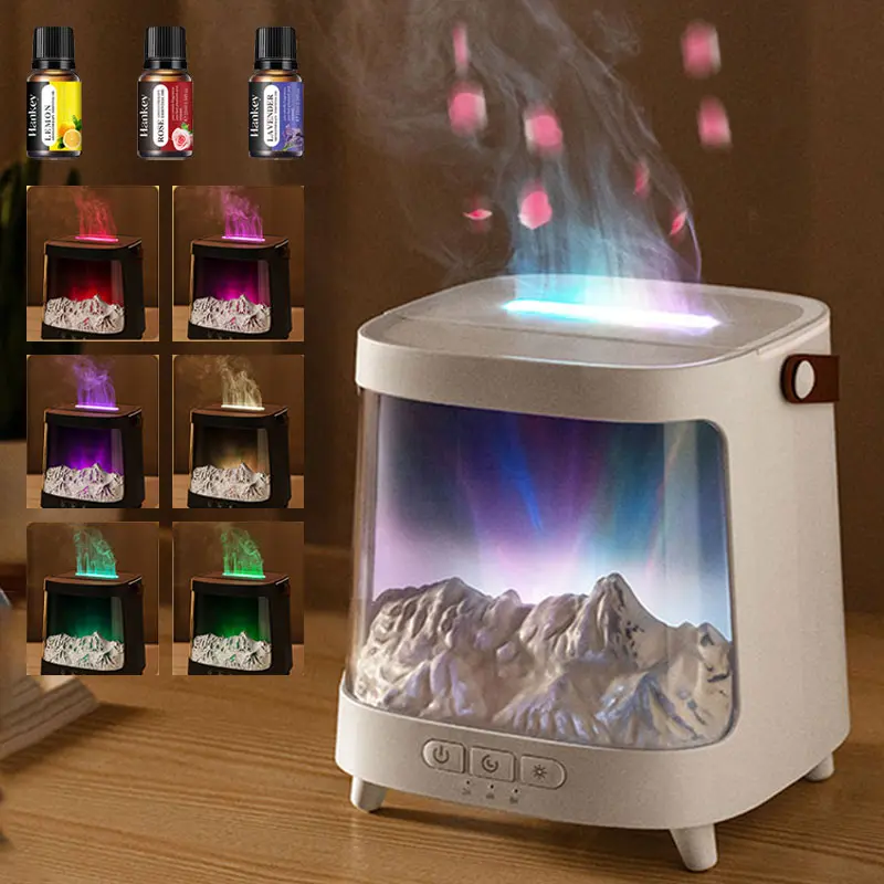Flame Aurora Humidifier USB Aroma Diffuser Desktop Aurora Ambient Light Colorful Flame Design with Essential Oils Ultrasonic Quiet Humidification for Bedroom Office Yoga Home Decor Christmas Halloween Winter Gifts