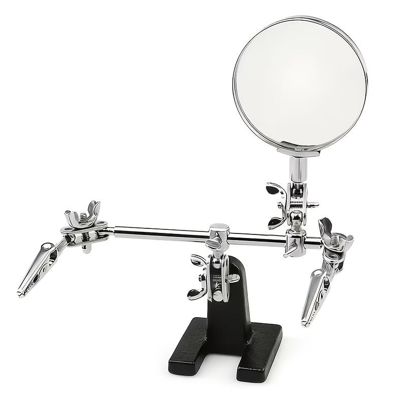 Professional Electronic Inspection And Repair Station Featuring a Built-In Lighted Magnifying Glass. Includes a Heavy-Duty Adjustable Folding Stand And Ergonomic Base, Powered by Low-Voltage Batteries. Ideal for Electronics Repair, Watchmaking