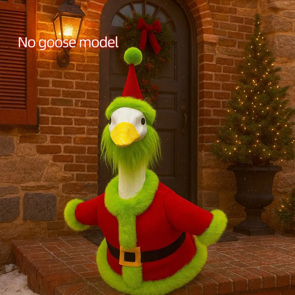 Front Porch Goose Costume Santa Claus Hair Halloween Christmas Decoration, Holiday Decor, Funny Yard Decor, Festive Outdoor Ornament