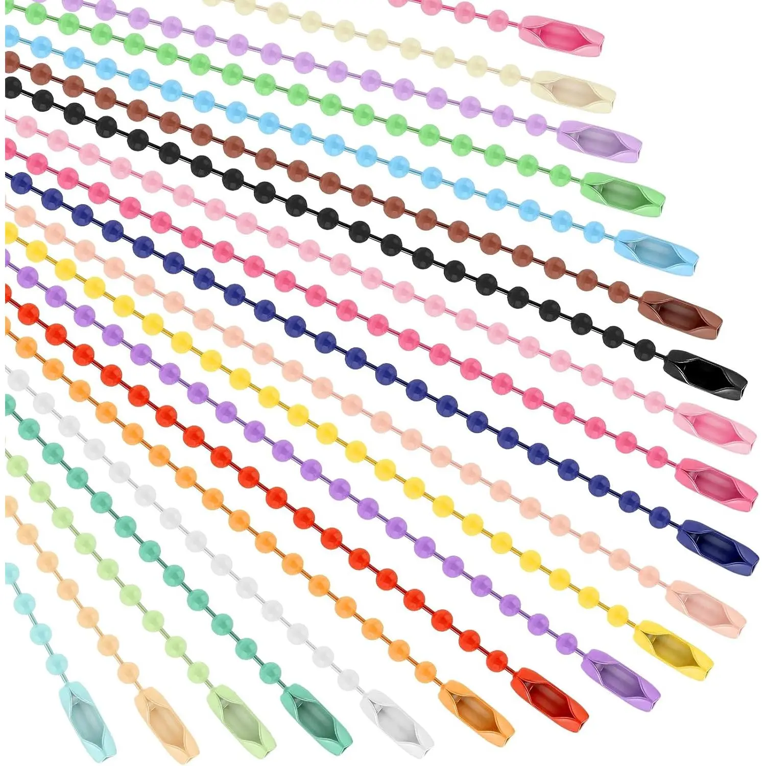200-Pcs Colorful Bead  Chains, 3.9 In Metal Ball Chains | 20 colors, snap connector, metal bead chain, for tags charms crafts, 3.9 in length, bulk pack for DIY and organizing