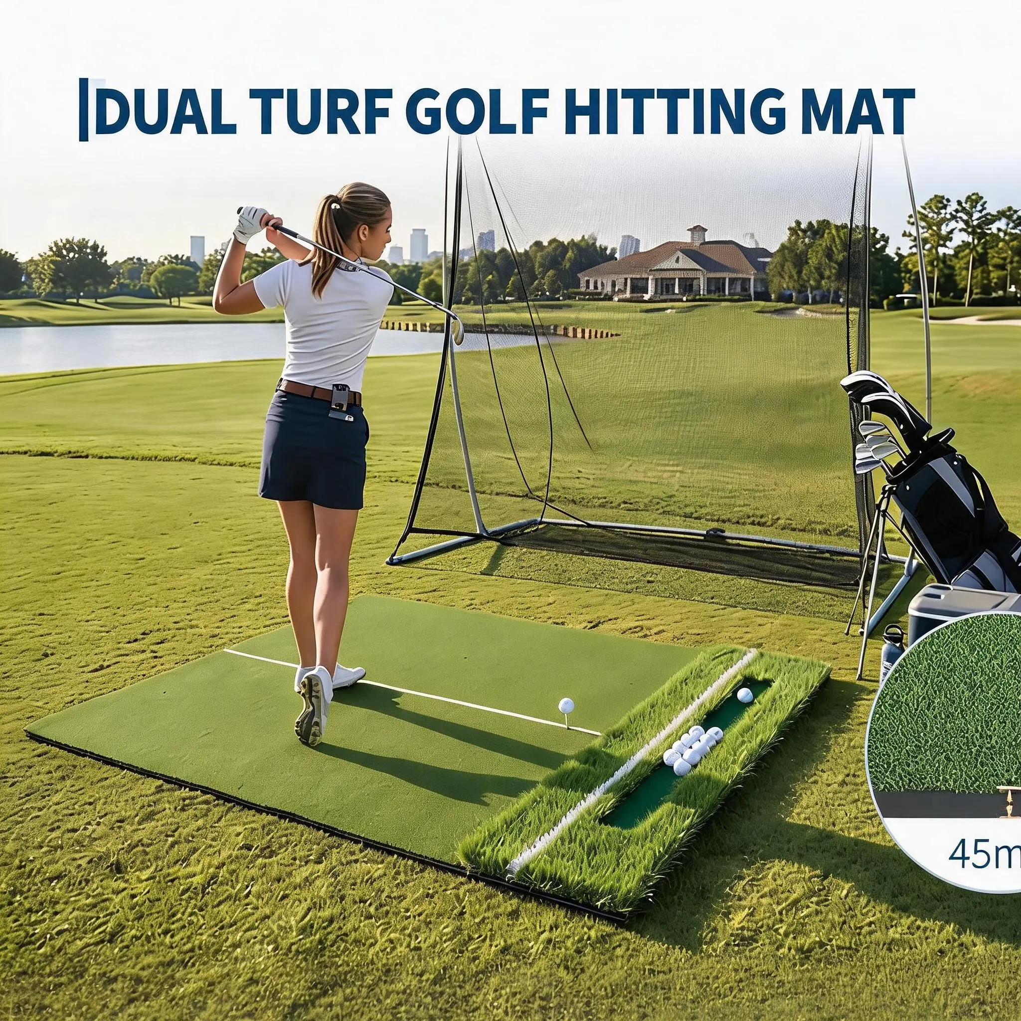 Golf Mat 5x4 ft or 6x4 ft Indoor Outdoor Training Mat, Dual High-Density Surfaces for Swing Chipping Driving, with Ball Tray and Thick Anti-Slip Base for Home Simulator Practice, Golf Equipment, Golf Training Accessory