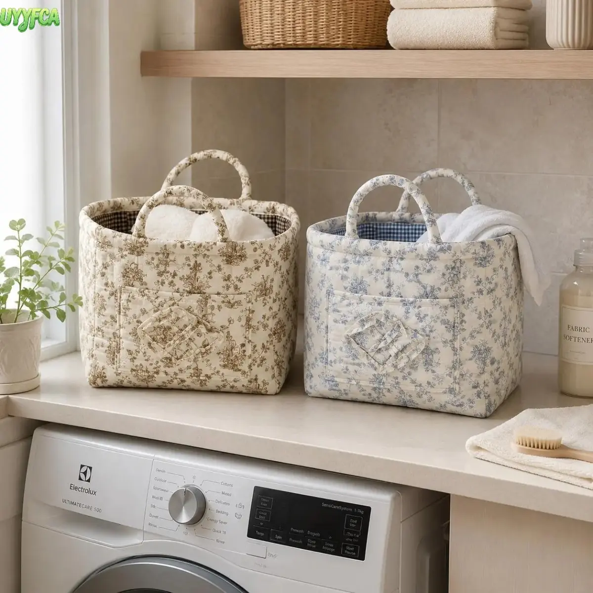 Quilted Floral Fabric Storage Basket With Padded Carry Handles, Ruffle Bow Front Pocket Organizer Bin, Lined Soft Collapsible Storage Caddy, Large Capacity Multipurpose Tote For Nursery Toys Baby Clothes Bathroom Towels Bedroom Household Daily Sundries