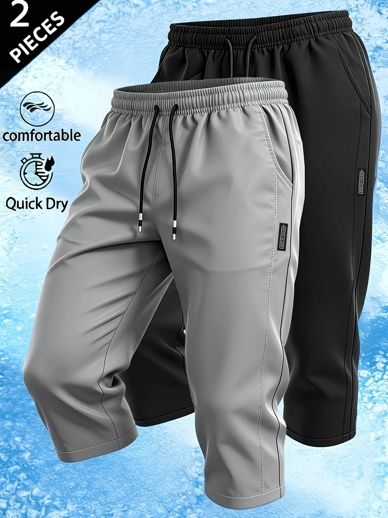 2pcs Men's Comfortable Quick-Dry Capri Pants, Breathable Sporty Leisure Jogging Gym Wear, Casual Sporty Pants, Daily Running Fitness Versatile Menswear