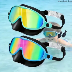 XUH 2 Pack Swimming Goggles with Nose Cover, Rainbow Mirrored Lenses with Leakproof Silicone Seal, Anti-Fog & UV Protection for Kids & Adults, Goggles For Swimming