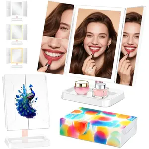 Rechargeable Makeup Mirror with Lights, 14.4" L x 9.1" W Lighted  Mirror Tabletop 3X/2X/1X Magnification