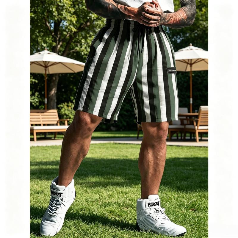 Men's casual edition summer striped casual shorts: high stretch men's waist shorts with drawstring and pockets, suitable for outdoor jogging, basketball, and weekend casual wear