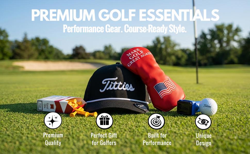 AGS Curves & Clubs Titties Golf Hat - Funny Golf Hat, Titties Hat - Funny American Hat - One-Size-Fits-All - Men's Gifts