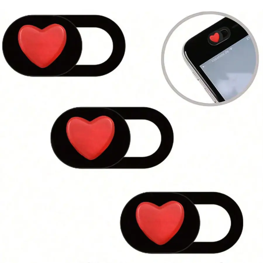3Pcs Red Heart Webcam Cover, Universal Lens Privacy Covers for Phone Laptop Camera, Full Coverage Waterproof Shockproof Anti-scratch Anti-fingerprint Protector