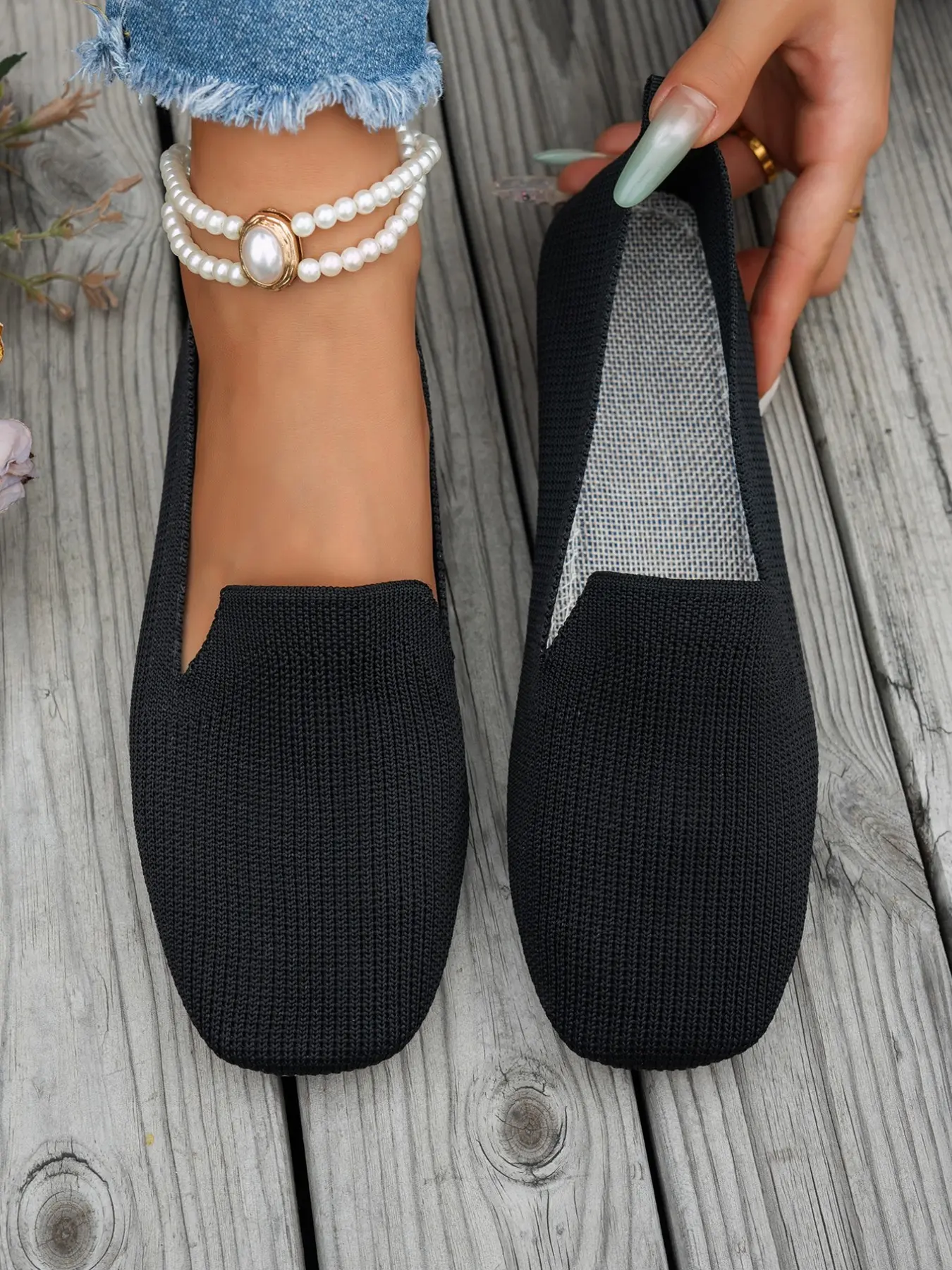 Women's Elastic Knit Breathable Ballet Flats, Casual Flat Footwear, Slip-On Casual Shoes, Soft Sole Anti-Slip, All-Season Comfort, Wide Fit Daily Wear