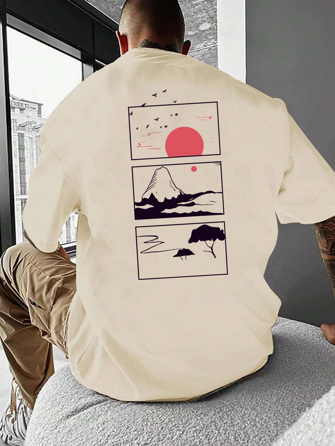 Men's Cartoon Graphic Print Round Neck Tee, Summer Outfits 2024, Summer Clothes Loose Casual Short Sleeve T-shirt for Summer, Casual Style Tee, Men Clothing for Daily Wear