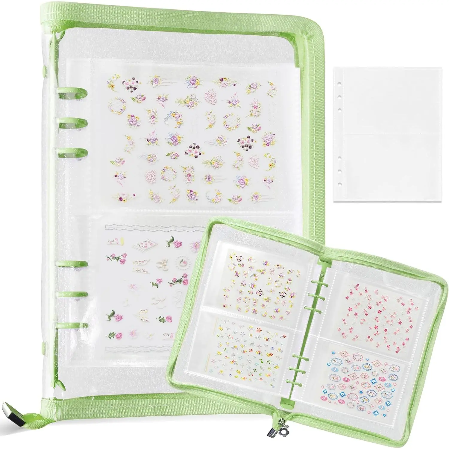 Sticker Book  Art Organizer Display 40 Slots Sticker Storage Organizer Binder Empty Stickers Holder DIY Design Tools (green)