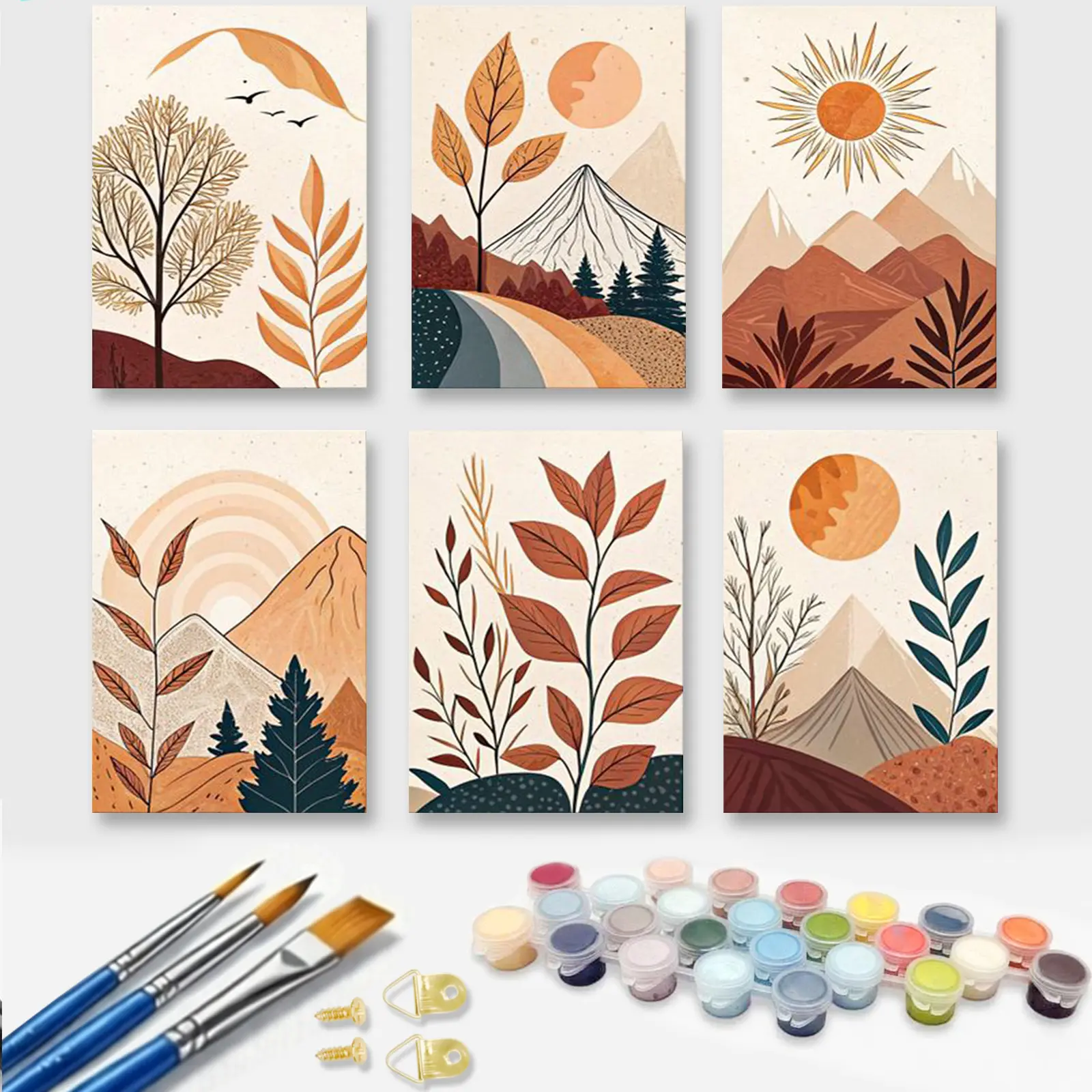 6pcs Paint By Numbers Kit for Adults Beginners - 8x12in / 20x30cm Color Canvas, Easy DIY Mini Landscape Acrylic Painting Set - Wall Decor for Living Room and Bedroom, Creative Gift for Birthday, Mother's Day and Christmas, Without Frame
