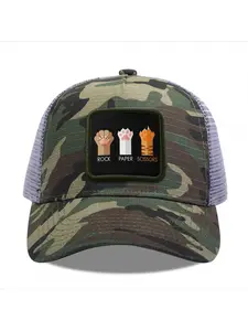 Rock Paper Scissors Cat Paws Camouflage Mesh Baseball Cap for Men & Women - Adjustable Snapback Trucker Hat, Breathable Back for Hiking, Fishing, Camping, Golf & Casual Outdoor Attire Camouflage Random