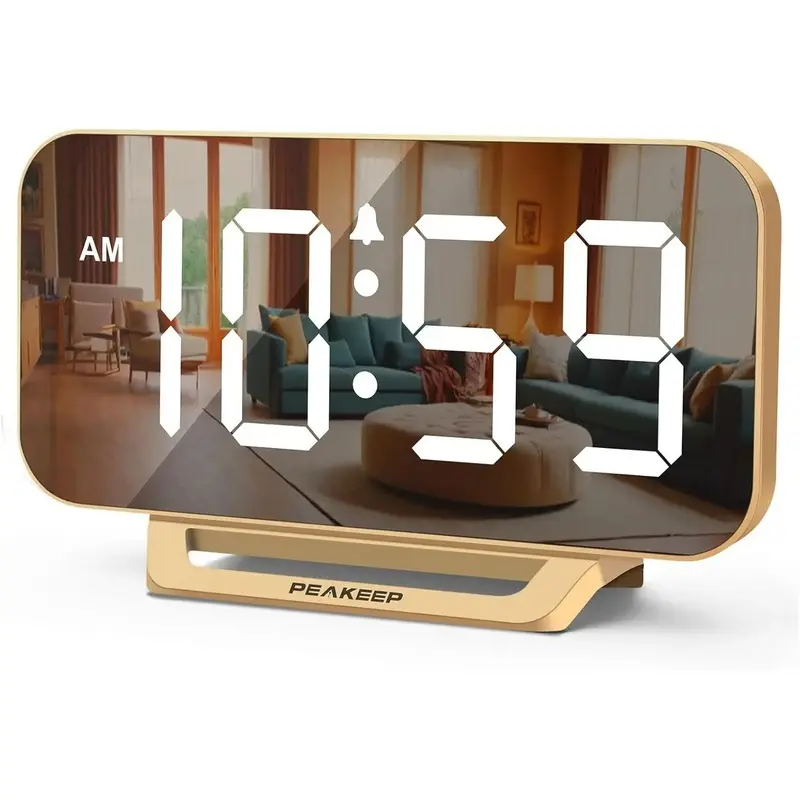 Slim Digital Alarm Clock - Plug-in Electric with 6 Dimmers, Battery Backup, Big LED Display, Black with Blue - Room Accessories for Camping, Bedroom Decor Ideas, Desk Accessories Home Decor