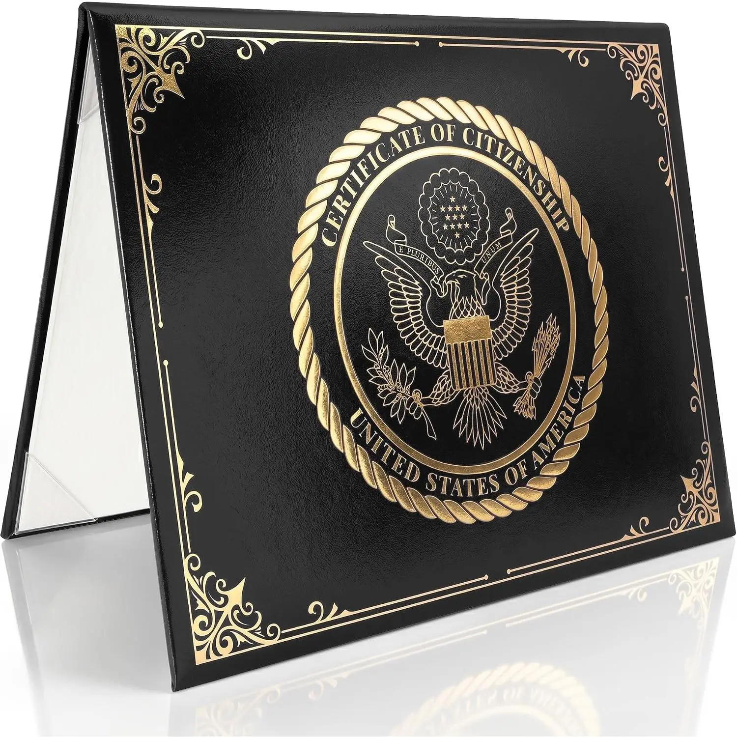 Citizenship Certificate Holder Black - Faux Leather Certificate Protector -  Foil Naturalization Document Folder -  Citizenship Gifts - Professional Certificate Covers