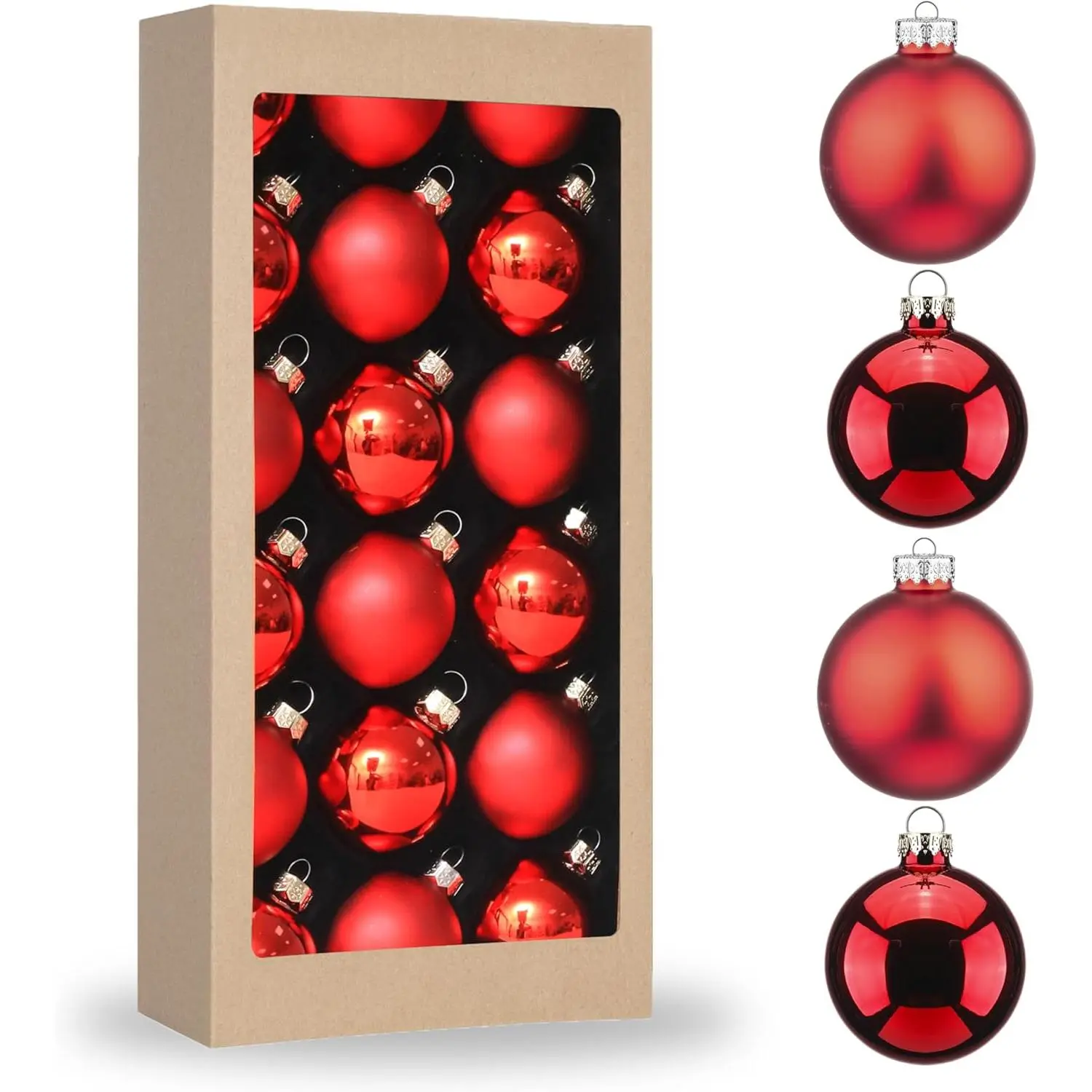18-Piece 1.8in Red Glass Balls, Festival Party Home Holiday Xmas Tree Hanging Ornaments Set