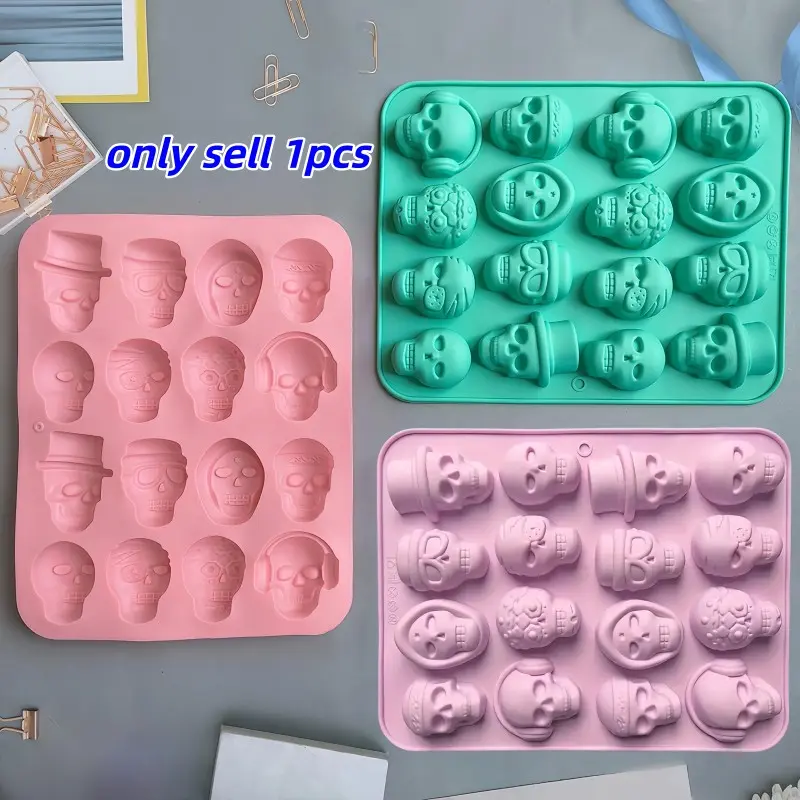 16-Piece Skull-Shaped 3D Chocolate Pudding Cake Mold, Silicone Ice Cube Tray, DIY Baking Mold for Cookies, Silicone Candy Molds, Candies, Party Supplies