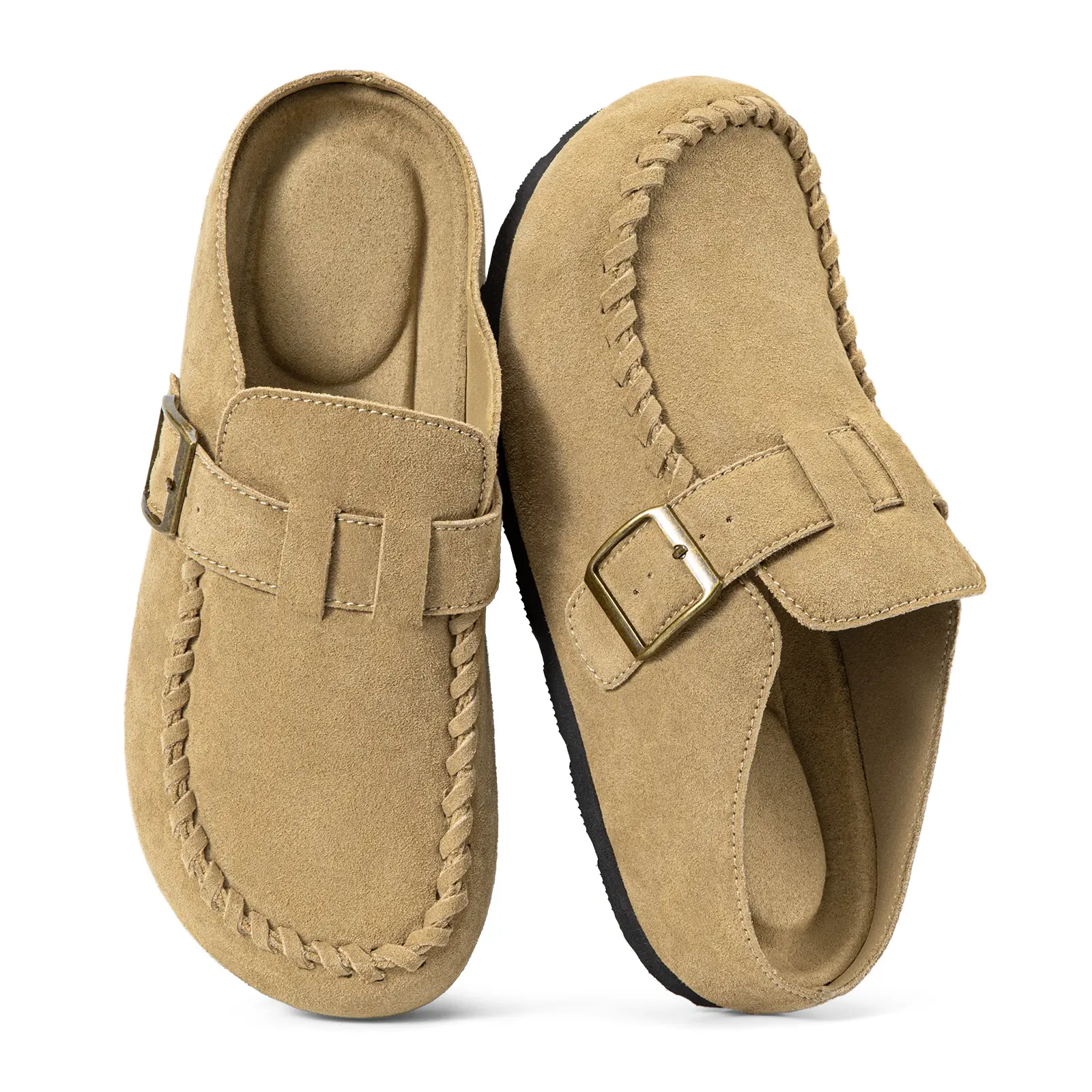 Rihero Women's Suede Clogs - Vintage Round Toe Slip-On Mules with Synthetic Material, Adjustable Buckle, Cork Footbed, Arch Support for Casual Walks,back to school,back to school haul