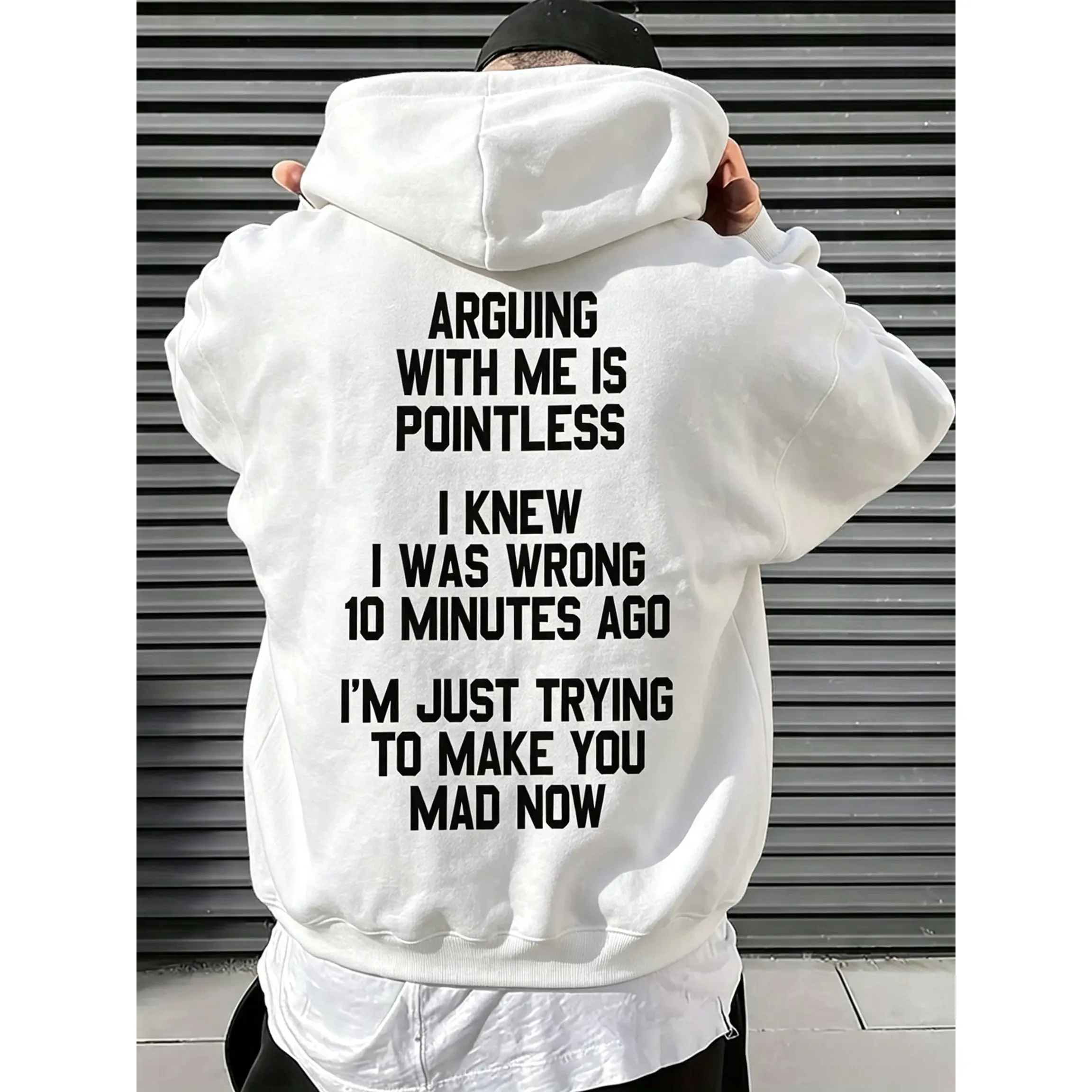 Men's Graphic Hoodie with Funny Quote Back Print, Oversized Minimalist Streetwear Pullover, Fleece Lined with Kangaroo Pocket, Tank Tops, Sneakers