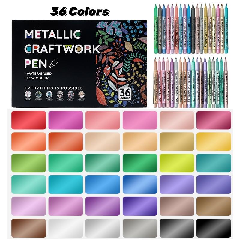 12/24/36 Colors Metallic Paint Markers, Acrylic Paint Pens  for Rock Painting, Ceramic, Wood, Canvas, Plastic, Glass, Stone, Calligraphy, Card Making, DIY Crafts,1mm Nib, Paint Pens Set