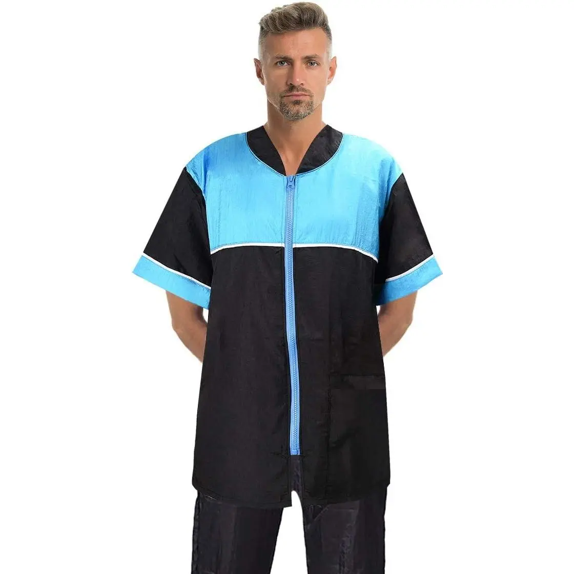 Pet Grooming Jacket with Zipper, XL Size, Lightweight Hair Repellent Shirt Style Pet Groomer Smock for Dog Cat Grooming, Hair Salon Barber Hairdresser Work Clothes