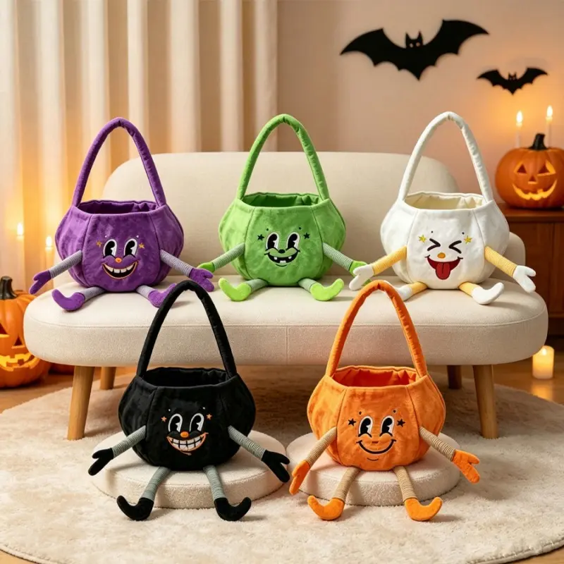 Halloween Ghost Plush Baskets Trick or Treat Bags Halloween Candy Bucket fwith Smiling Ghost Design, Gift Bucket for Party Favor Supplies