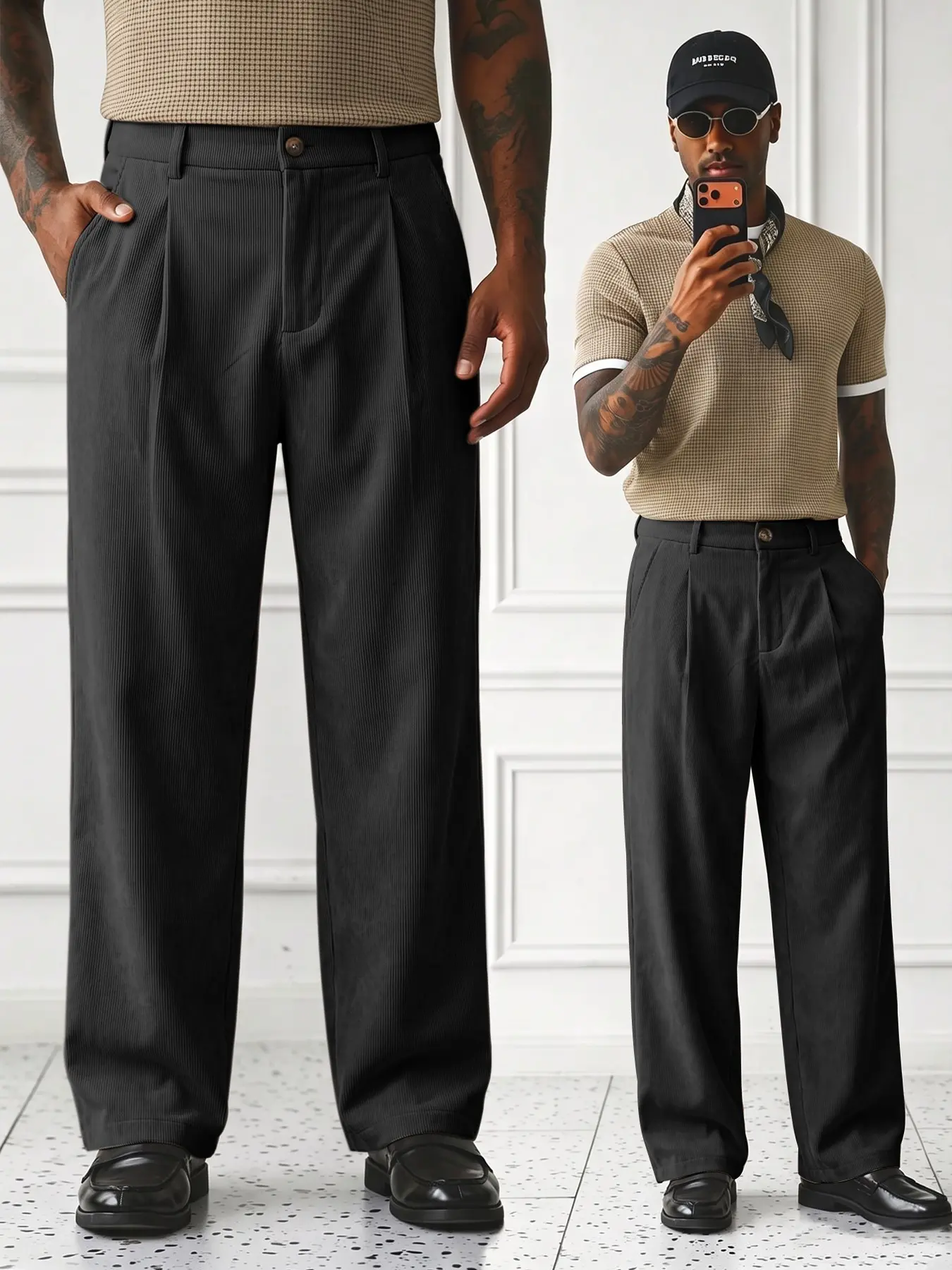 Men's Old Money Corduroy Suit Pants Solid Color Pants Straight Leg Side Pocket Basic Bottoms Retro Classical Ribbed Elastic Waist Pleated Dress Pants Soft Easily Match Casual Fall Winter Daily Lounge Pants Club wear Party Outdoor Work as A Gift