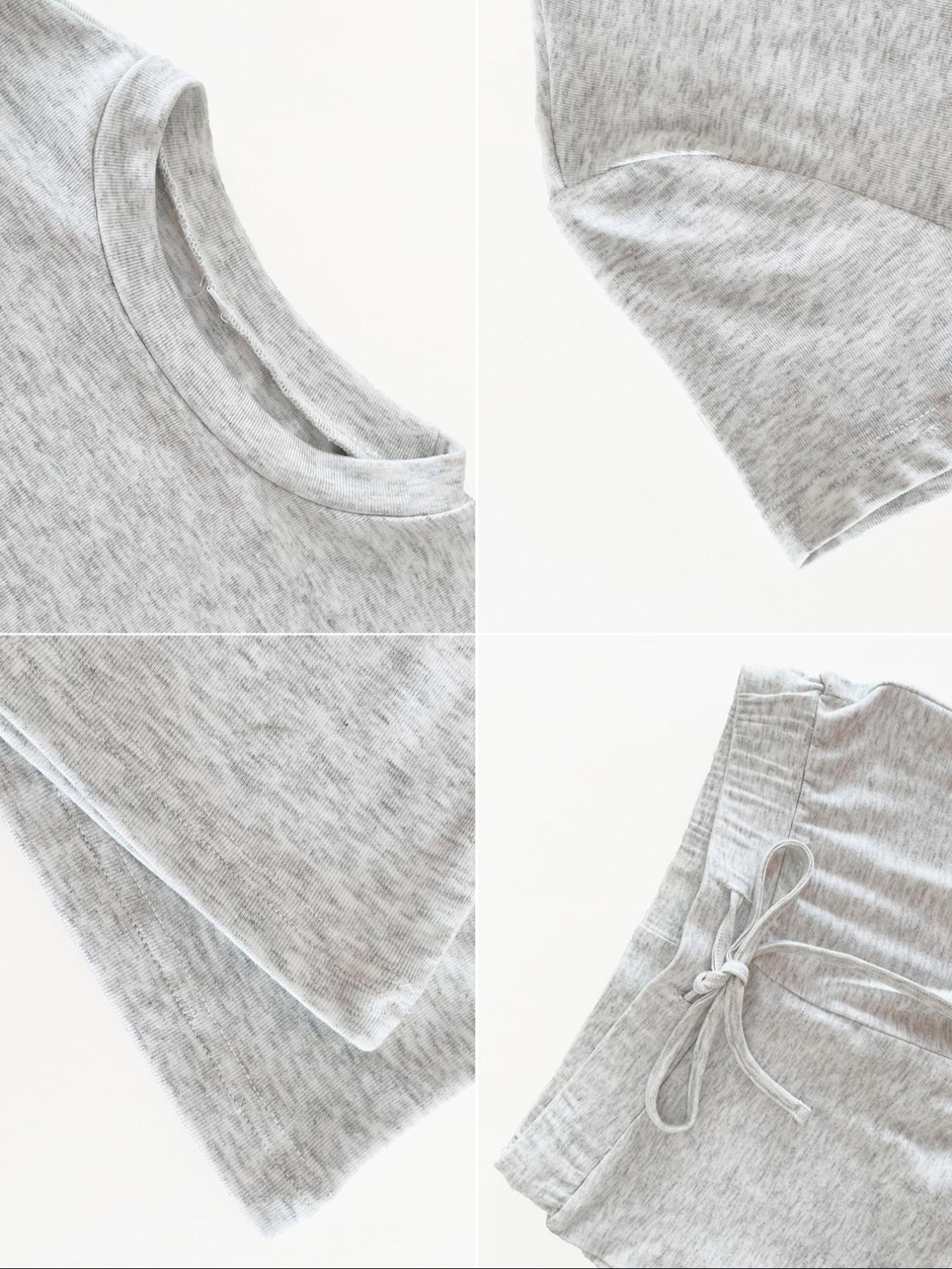 Women's Solid Short Sleeve Two-piece Set, Casual Round Neck Crop Tee & Drawstring High Waist Trousers for Daily Wear, Ladies Summer Clothes