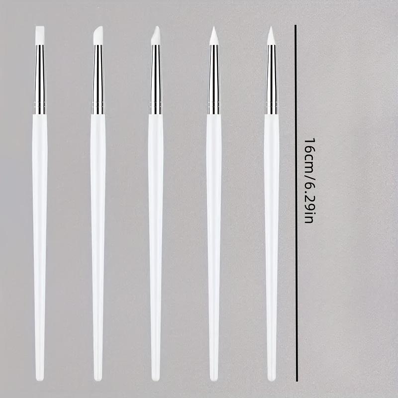 5-Piece Nail Art Brush Set with Silicone Tips, Manicure Brush, Professional Tools for Trimming, Engraving, Embossing & Dotting Acrylic Nails
