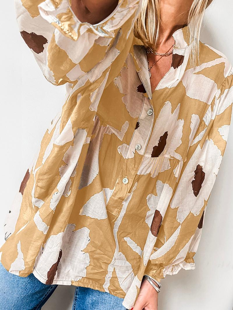 Women's Floral Print Long Sleeve Blouse, Casual Button Top for Daily Wear, Ladies Clothes for All Seasons