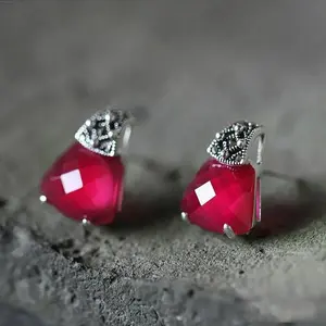 Classic Ruby earings stud Exquisite and High Grade Red Gem Cut earrings for women Fashionable New In Party Jewelry gift