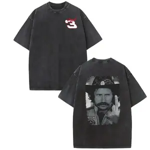 Unisex Washed Black Dale Earnhardt No3 Graphic T Shirt Vintage Racing Middle Finger Tee Casual Crew Neck Short Sleeve Top NASCAR Back Print Streetwear Daily Casual Outdoor Outfit