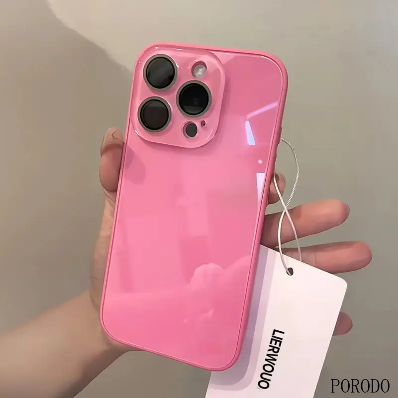 Cute Bright Pink Glossy Phone Case, Skin-Feel Soft TPU Bumper & Hard PC Back, Full Lens Protection, Minimalist Pink & White, Compatible with iPhone 17/16/15/14/13/12/11 Pro Max Plus Air 17E 16E MINI