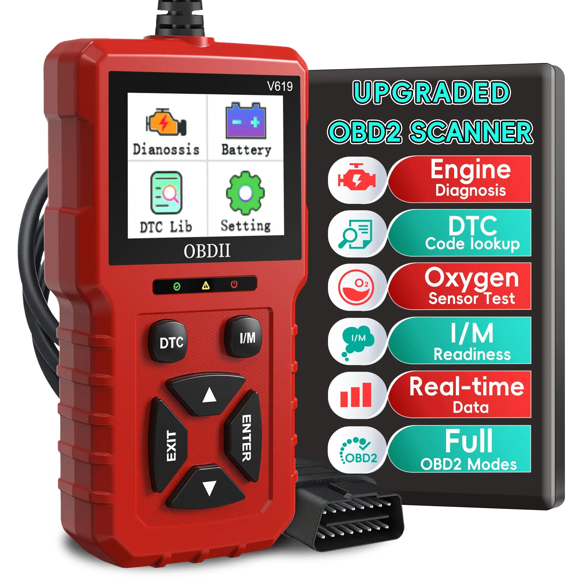 OBD2 Scanner Diagnostic Tool, Automotive Car Code Reader with Built in DTC Lookup, Check Engine Light Reader, Live Data, I/M Readiness, Battery Voltage Test, for 1996+ Vehicles