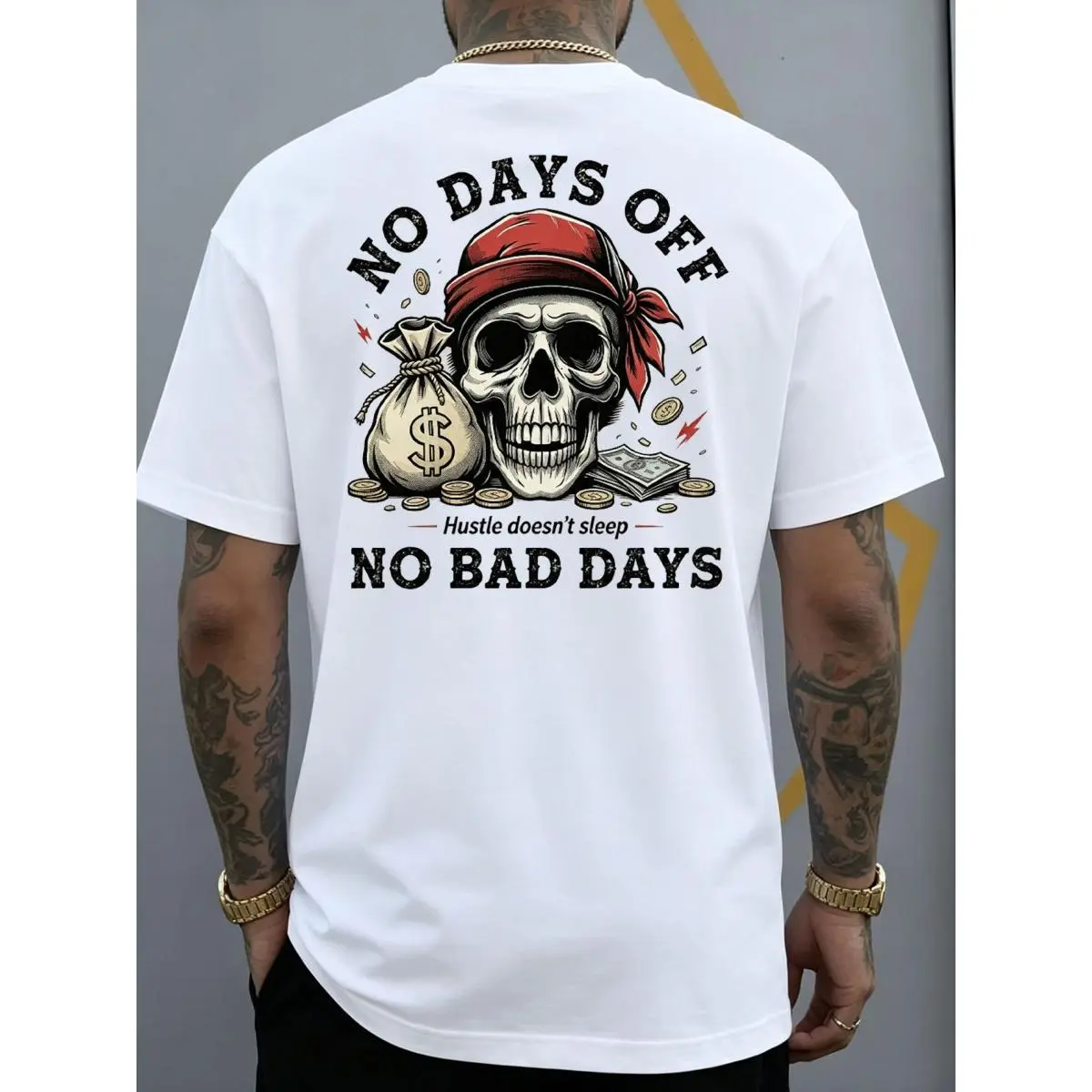 No Days Off Shirt, Hustle Skull Graphic Tee, Motivational Work Hard T Shirt, Unisex Casual Outfitboutique tees,printed tee,Casual Street tee