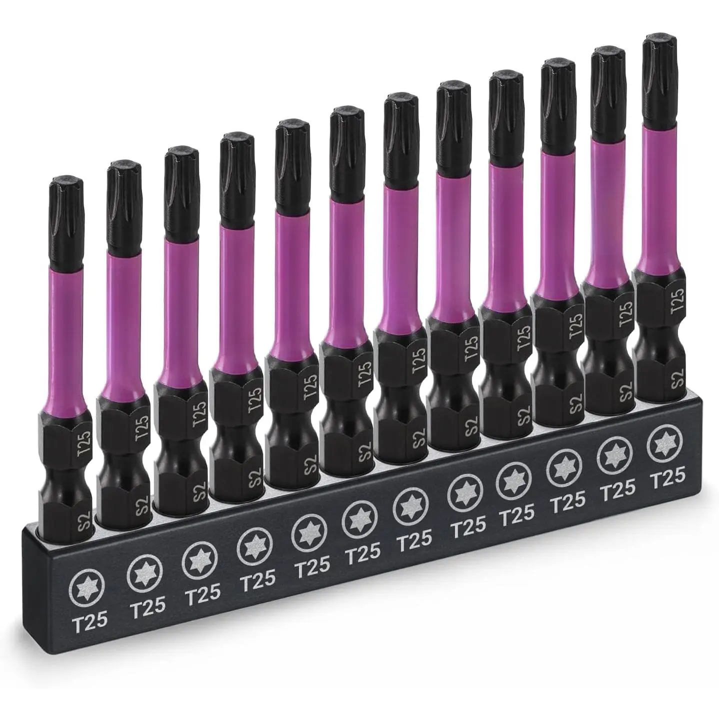 12-piece T25 impact torx bit set, 2inch S2 steel star bit set, with magnetic CNC machined bits, 1/ 4inch hex shank torx bits, suitable for power tools and drills, comes with a storage box, suitable for automotive and home professional DIY