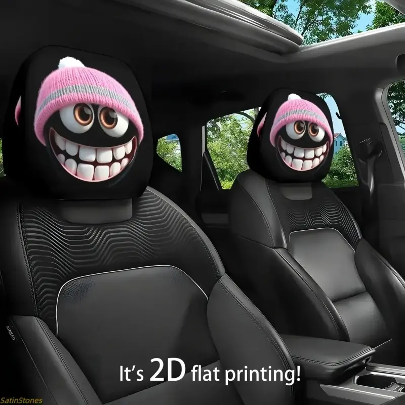 Fun Face & Hat Print Car Headrest Covers, 2-Piece All-Season Protective Interior Accessory, Gift for Drivers, Car Accessories, Auto Accessories Interior
