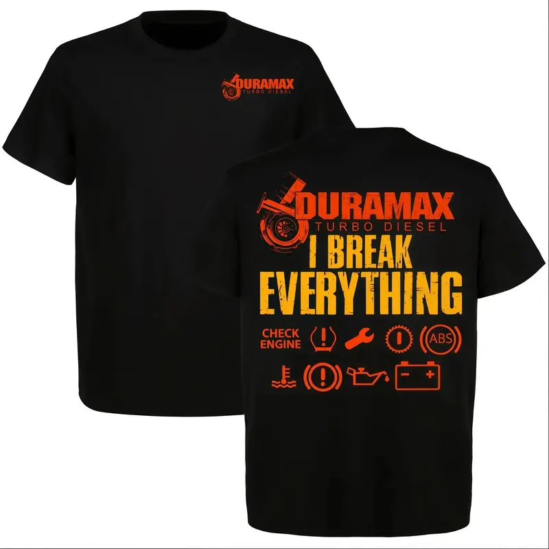 I Break Everything Graphic Tee (Viral) Duramax Turbo Diesel Shirt 180g 100% Cotton Funny Diesel Truck T-Shirt Mechanic Workwear Automotive Graphic Tee Unisex Casual Streetwear Short Sleeve Gift for Mechanics & Truck Lovers TikTok Shop Deals