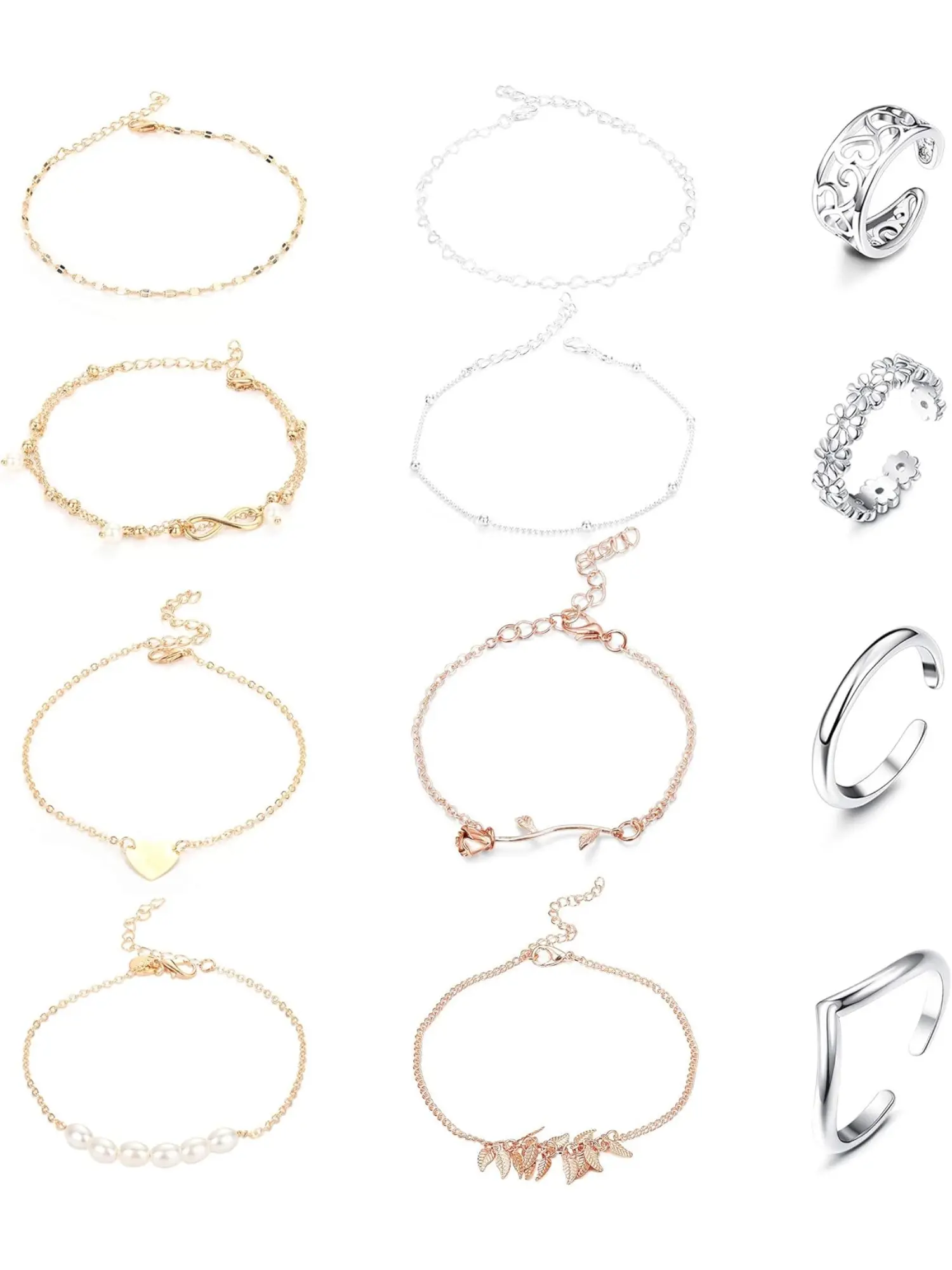 12 Pieces of Adjustable Anklet Girls Anklet Open Anklet Bracelet Chain Beach Anklet Jewelry Set Elegant Accessory