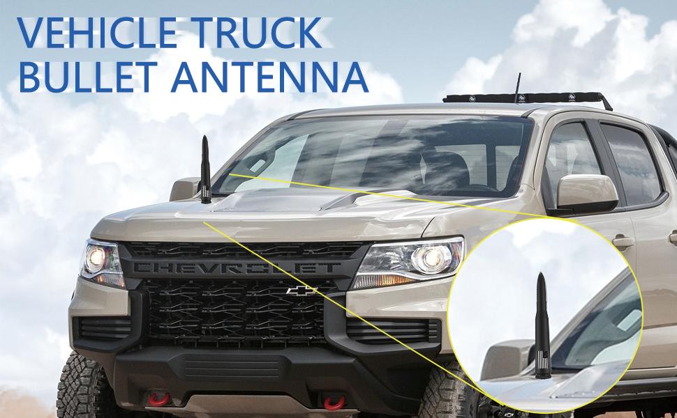 Free shipping America Flag Truck Bullet Antenna with Valve Stem Caps-Car wash Safe-Universal Mast for GM Chevy Silverado 1500 2500 3500 HD Avalanche Ford F150 F250 F350 Denali Pickup Car Accessories, Black