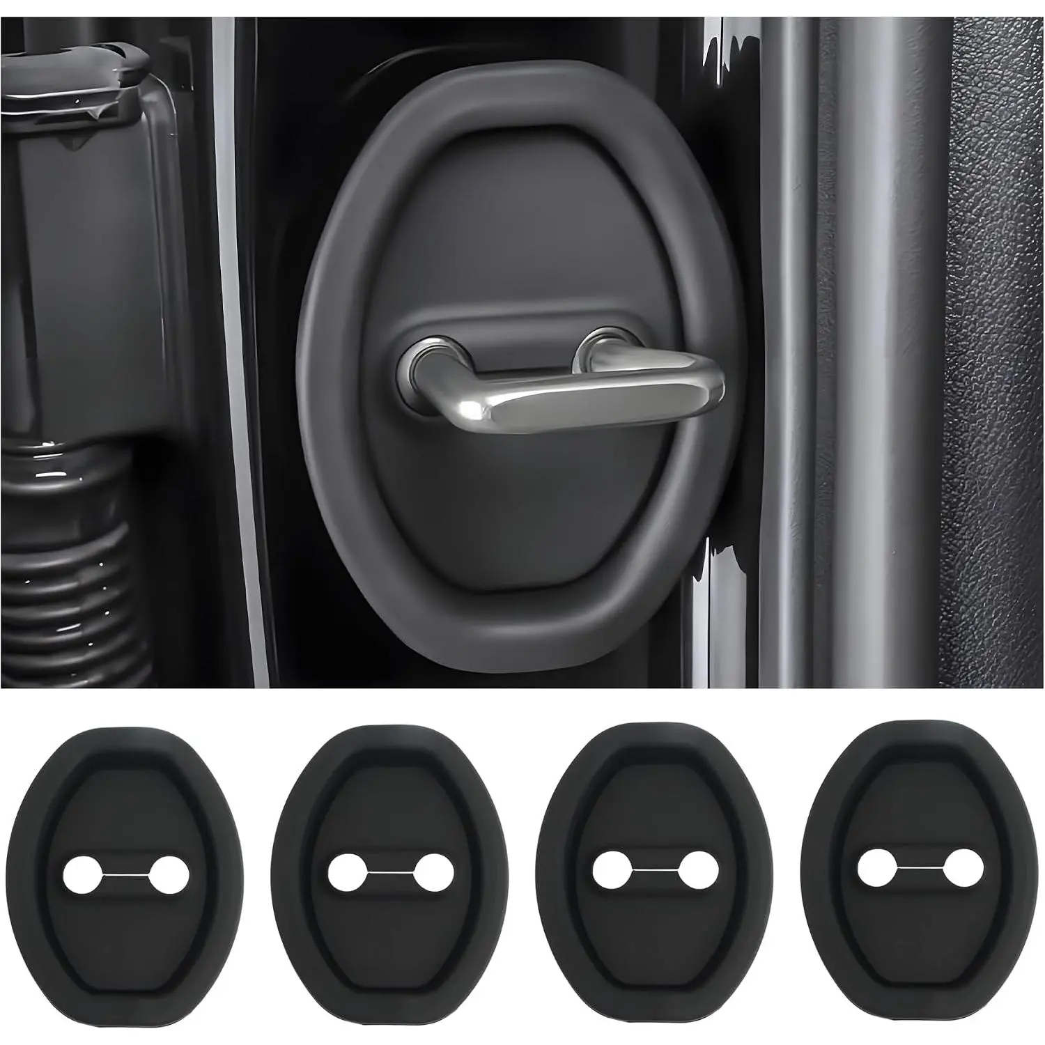 4PCS Door Latch Lock Cover,Silicone Door Latch Guard Car Decorations&Protects Door Latches,Universal Self-Adhesive Door Lock Latch Protector Car Accessories for Most Vehicles (Black)