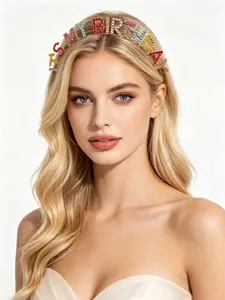 1 PC IT'S MY BIRTHDAY English Alphabet Colored Rhinestone Bling Hair Headband Party Celebrating Full Diamond Headwear