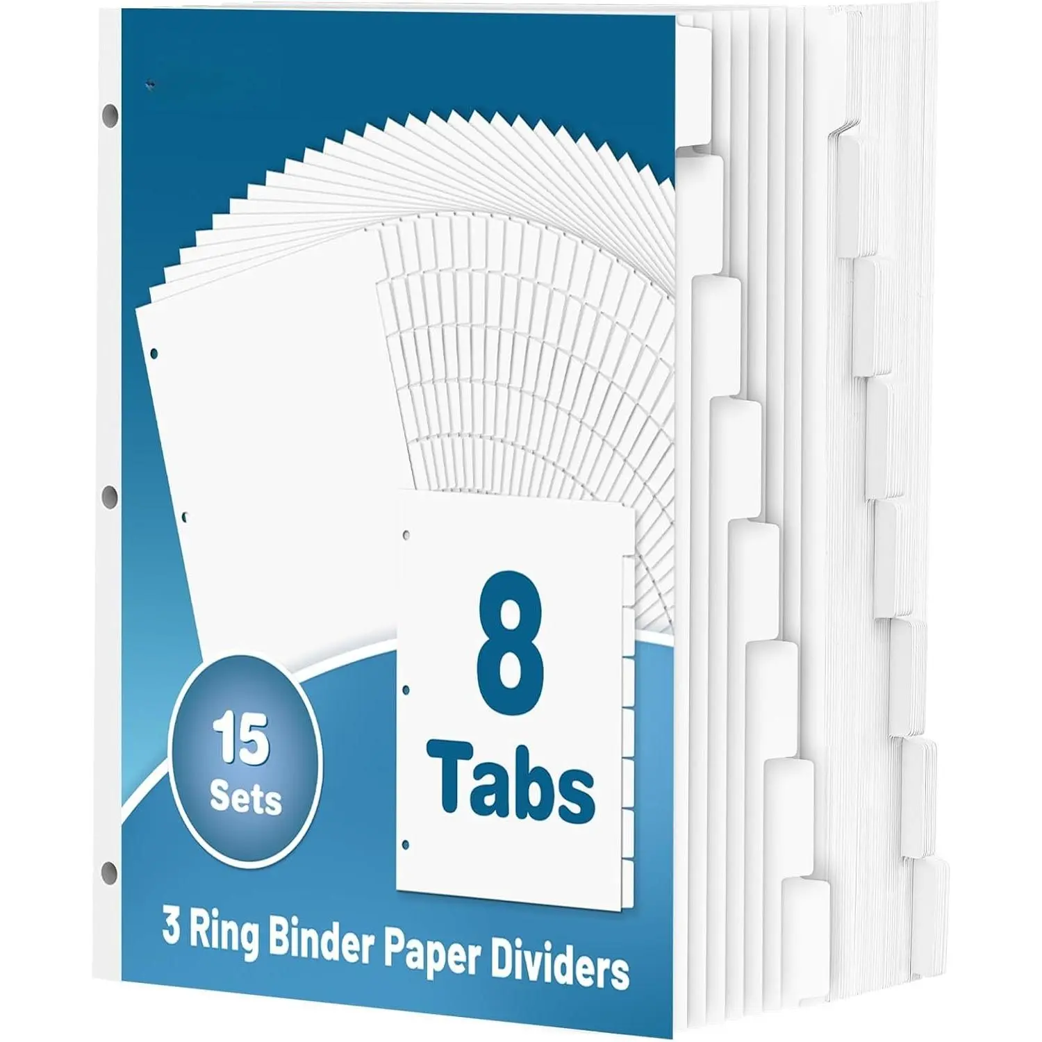 15 Sets Binder Dividers with Tabs 120 Dividers, 1/8 Cut Tabs, Letter Size, Blank Write  Page Dividers for School, Office and , White