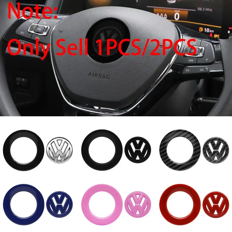 1/2Pcs ABS For Volkswagen VW Golf 5 6 7 Passat R Line Polo Gti Scirocco CC Tiguan Jetta Caddy T-ROC Car Interior Steering Wheel Emblem Badge Logo Cover Sticker Automobile Decals Modification Auto Accessories