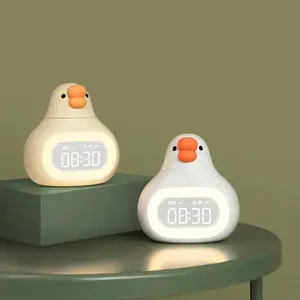 Cartoon Goose Rechargeable Digital Alarm Clock with Night Light, Snooze Mode, Timer, Mood Light – Room Decor Bedside Desk Clock for Students Kids Gift