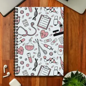 A cute medical-themed spiral-bound notebook with illustrations, a great companion for work and study, perfect for recording daily plans and diaries. The exquisite cover features a variety of medical elements, both practical and aesthetically pleasing. Whe