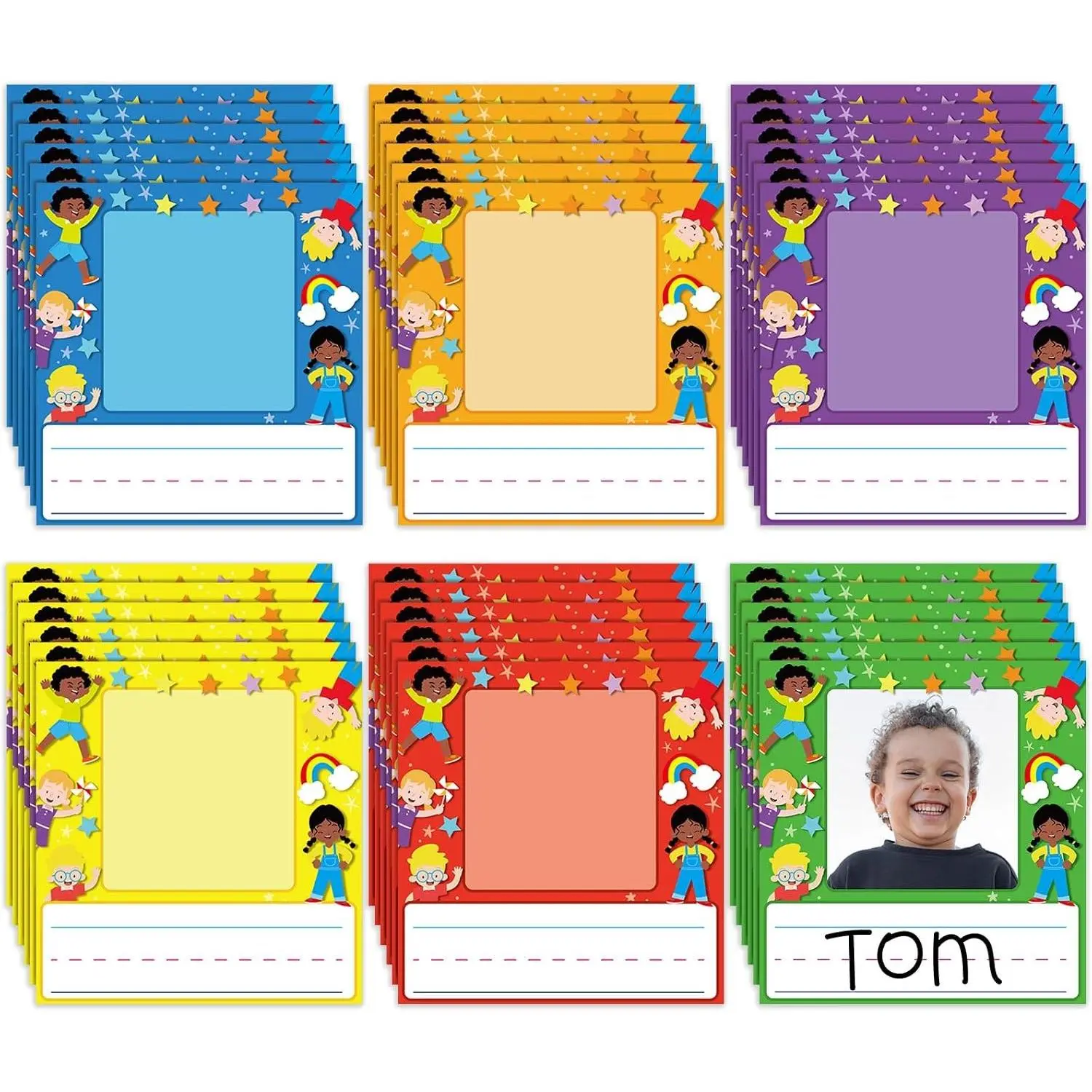 36 Pcs Self-Adhesive Photo Name Tags for Classroom Desk Cubby Nameplates, Colorful Student ID Labels for Kids, Bins, Lockers, Bulletin Boards Organizer, Classroom Labels
