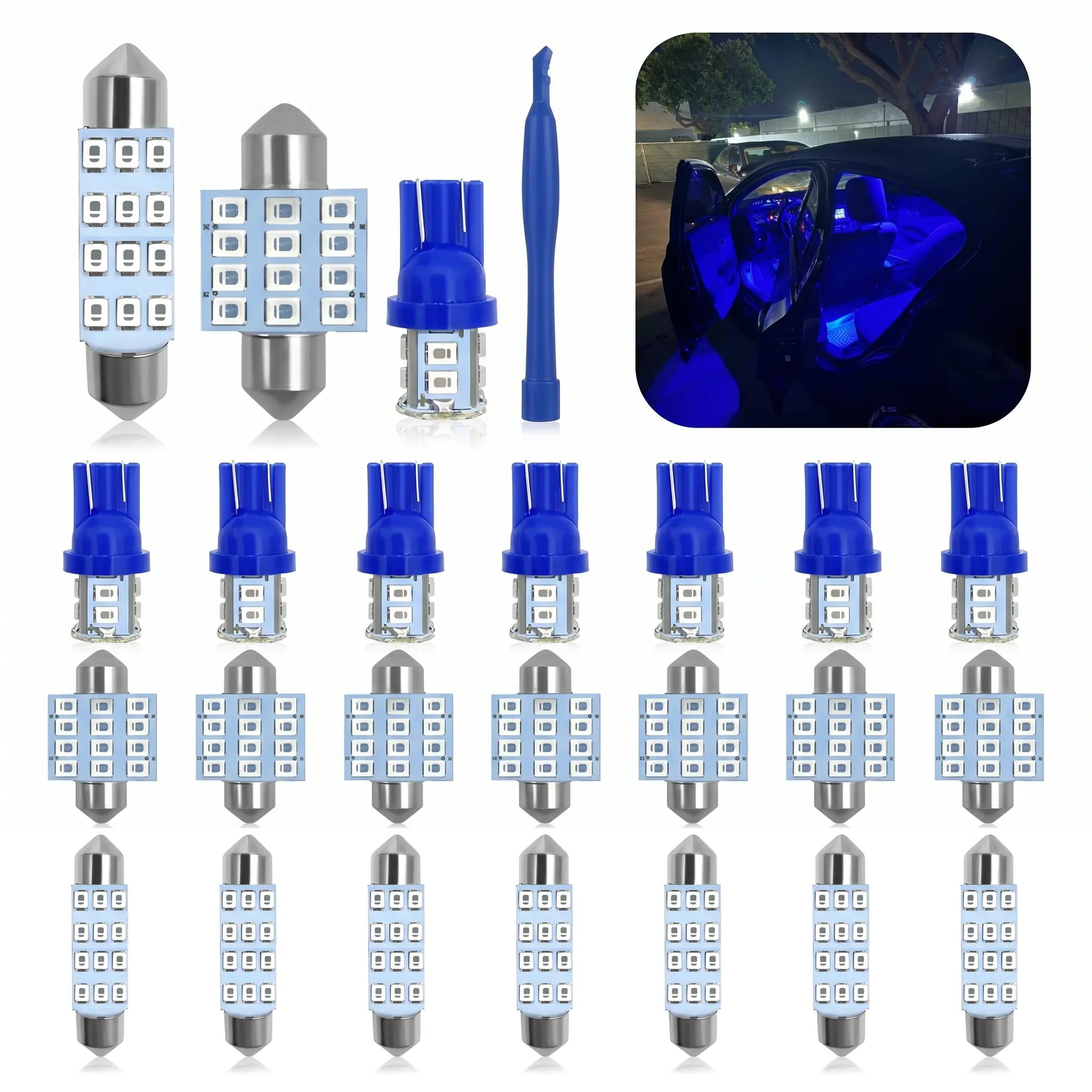 24-Piece LED Dome Light Kit Set with DC12V IC Drivers, T10/31mm/42mm LED Festoon Bulbs for Car Interior Map/Door/Courtesy Lights, Long-Lasting Car Accessories (Festive & Party Supply Add-On), Led Lights, Interior Lighting